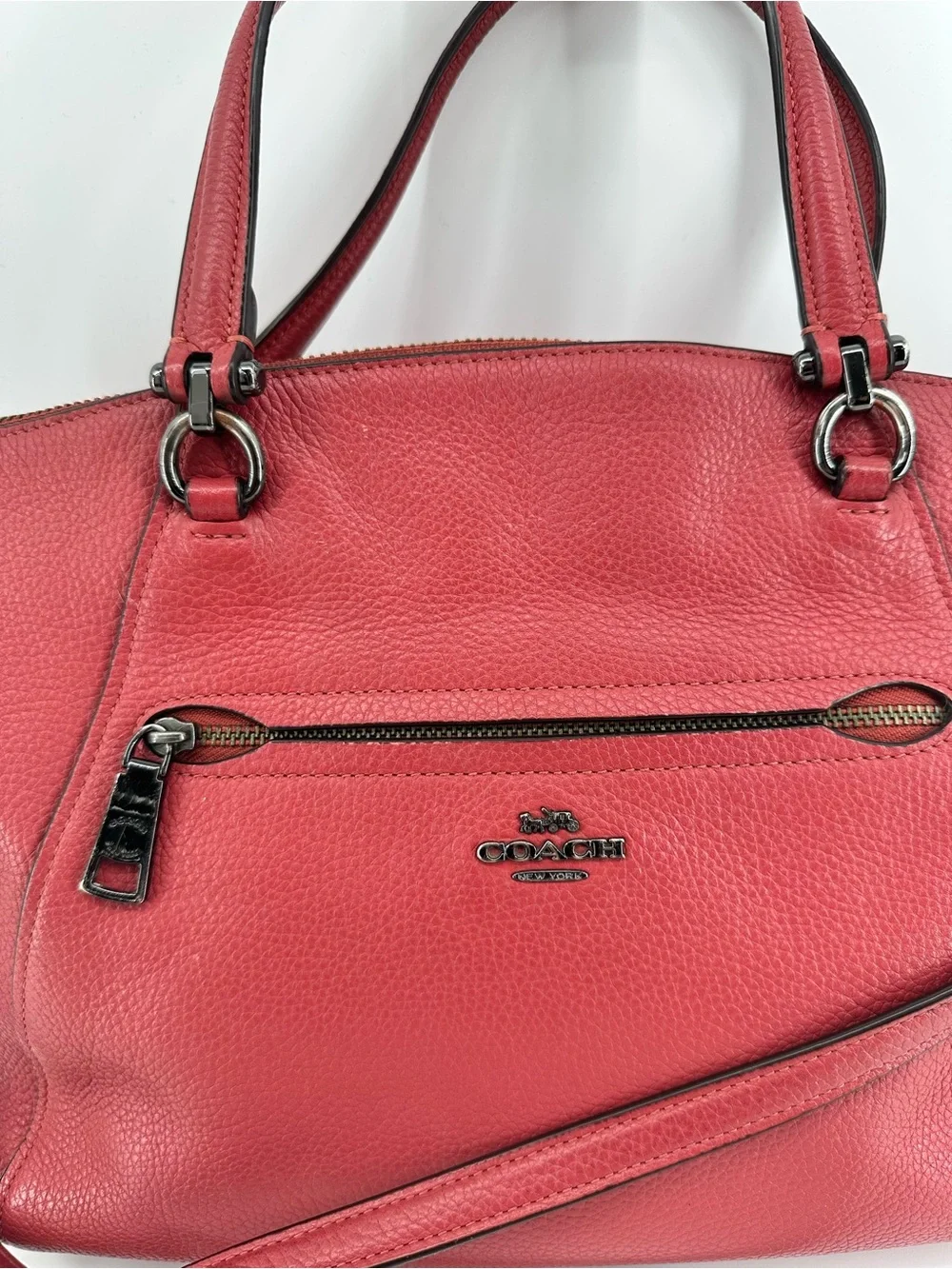 Coach Red Pebbled Leather Prairie Satchel with Crossbody Strap